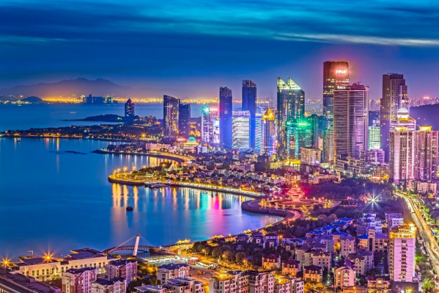 중국 칭다오 시내 야경