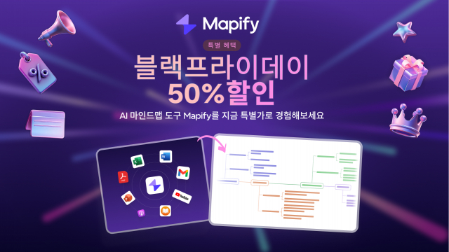 SUPERMIND가 AI 마인드맵 및 AI 요약 도구 ‘Mapify’의 블랙프라이데이 한정 50% 할인 프로모션을 진행한다