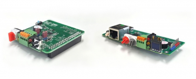 티에스엔랩에서 연구용으로 판매 중인 제품. 왼쪽부터 10Base-T1S HAT, 10Base-T1S Converter