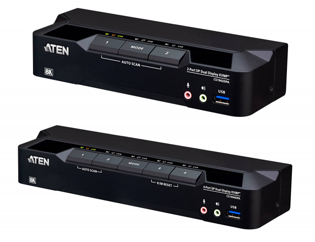 에이텐 코리아가 USB 3.0 8K DisplayPort 듀얼 디스플레이 KVMP 스위치 ‘ATEN CS1942DPA’와 ‘ATEN CS1944DPA’를 출시했다. CS1942DPA와 CS1944DPA는 각각 2포트와 4포트 구성의 KVM 스위치로, 2대 또는 4대 컴퓨터를 듀얼 DisplayPort 디스플레이 환경에서 하나의 키보드와 마우스로 제어할 수 있는 장비다