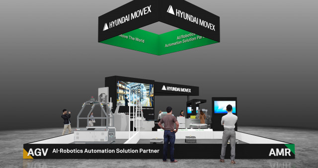 현대무벡스가 4월 13일부터 16일까지 미국 애틀란타에서 열리는 ‘MODEX 2026’에 참가해 ‘AI·Robotics Automation Solution Partner’ 슬로건을 내걸고 AI·로봇 물류 솔루션을 선보인다. 현대무벡스 전시 부스 조감도(제공: 현대무벡스)
