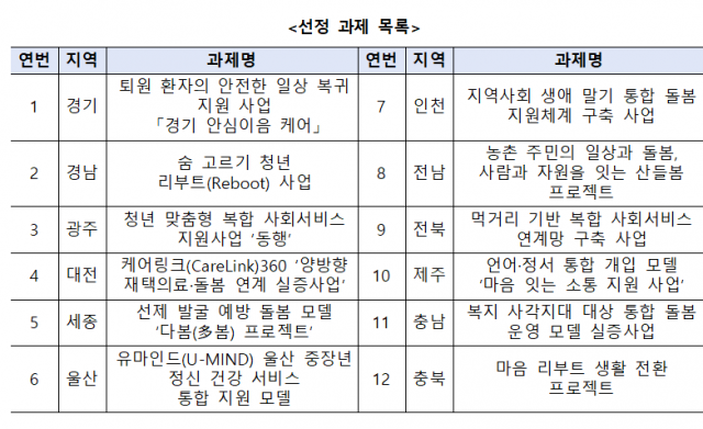 중앙사회서비스원 ‘복합 사회서비스 운영 모델 실증사업’ 선정 과제