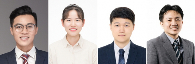 왼쪽부터 서울대학교 기계공학부 트렁콕치엔 박사(공동제1저자), 서울대학교 기계공학부 전경화 박사과정생(공동제1저자), 한양대학교 바이오신약융합학부 이찬석 교수(교신저자), 서울대학교 기계공학부 김도년 교수(교신저자)