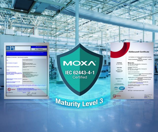 Moxa, IEC 62443-4-1 성숙도 레벨 3 듀얼 인증 획득… 주요 인프라 보안의 새로운 기준 제시